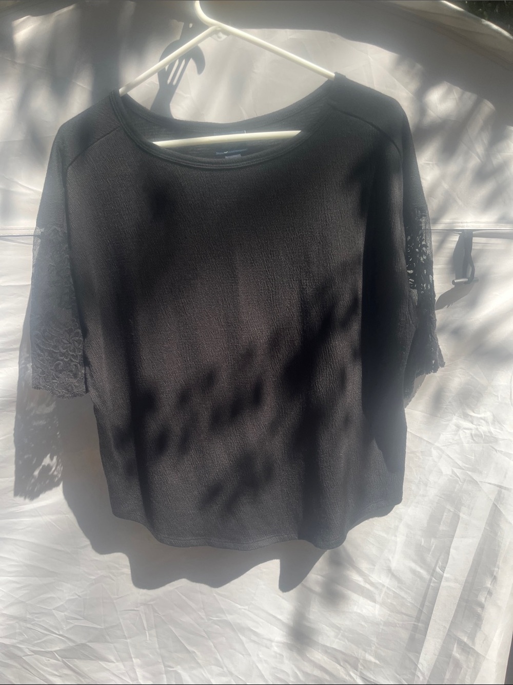 Daytrip Black Short-Sleeve Top with Lace Sleeves